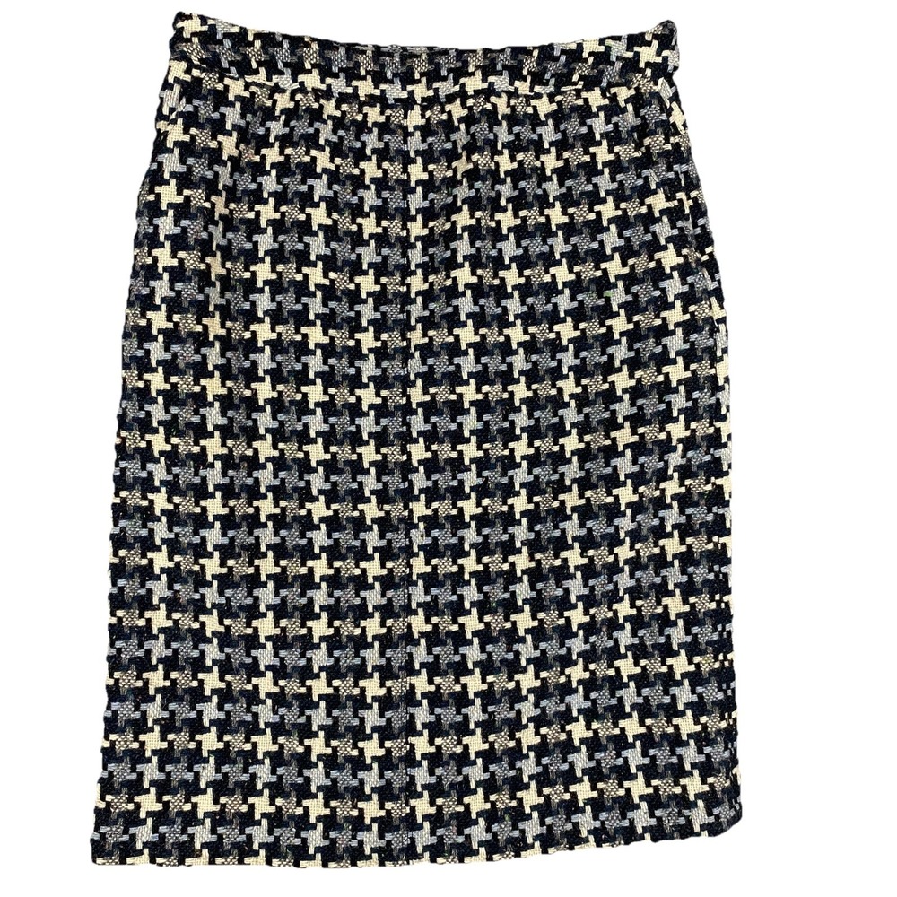 Vintage Perry Ellis Houndstooth‎ Wool Blend Pencil Skirt Women 10 Blue Black